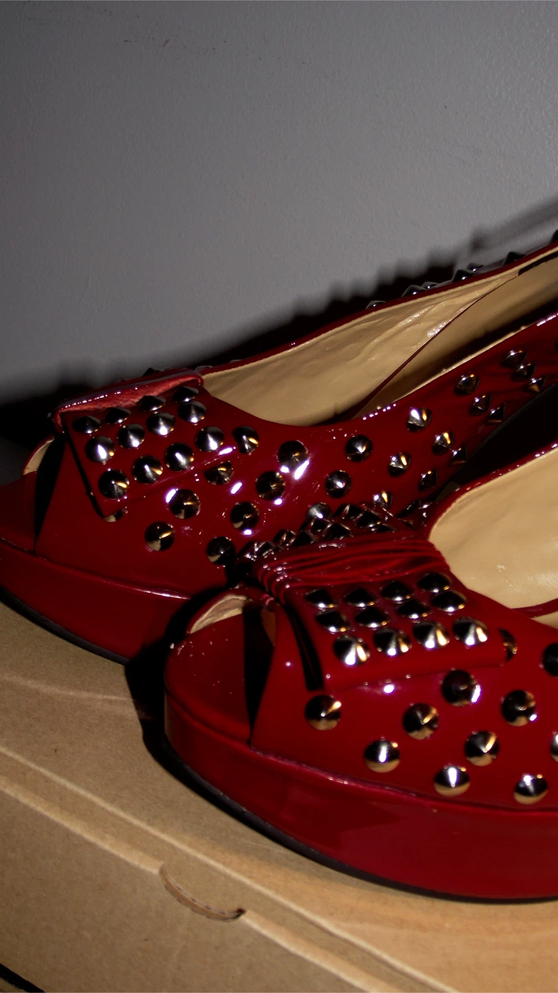 Red Studded Heels - Size 10 - photo 2