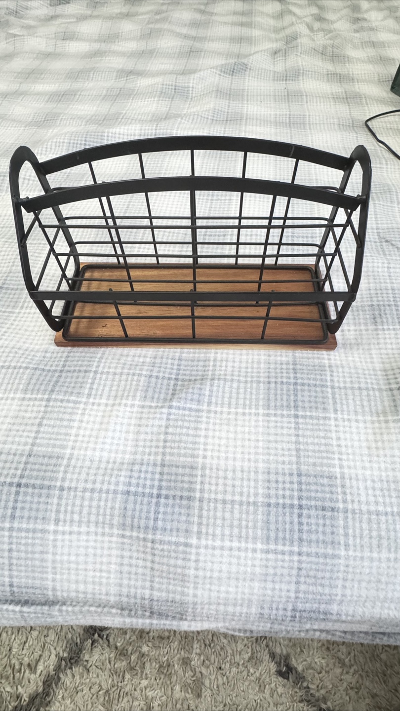 Black Metal & Wood Storage Basket
