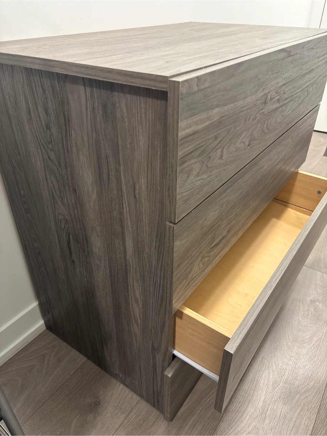 Grey Wood 3-Drawer Chest