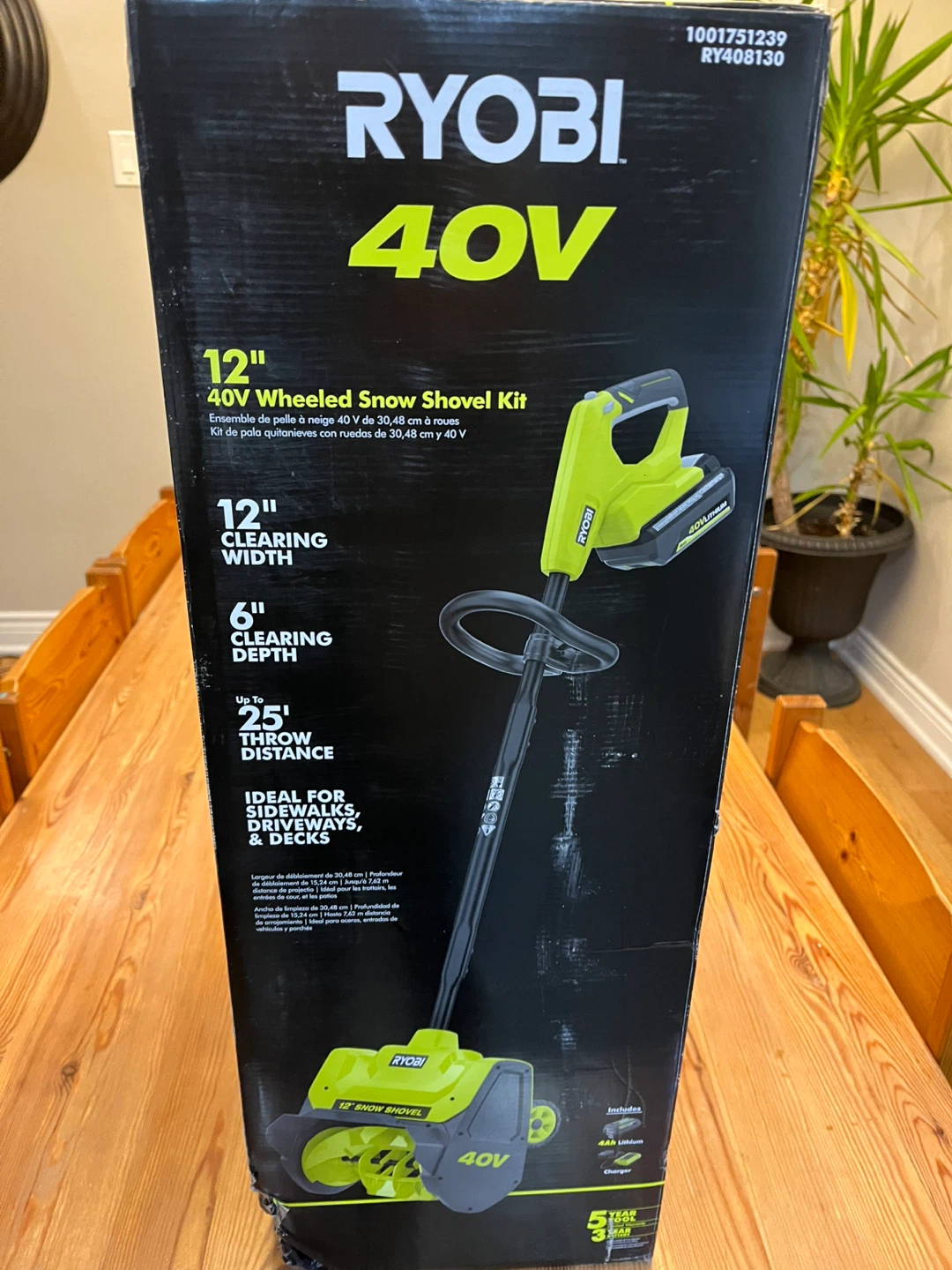 RYOBI 40V Cordless 12-inch Wheeled Snow Shovel Kit