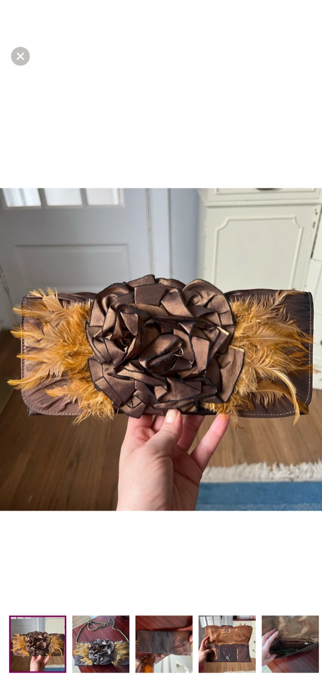 Brown Feathered Clutch Purse