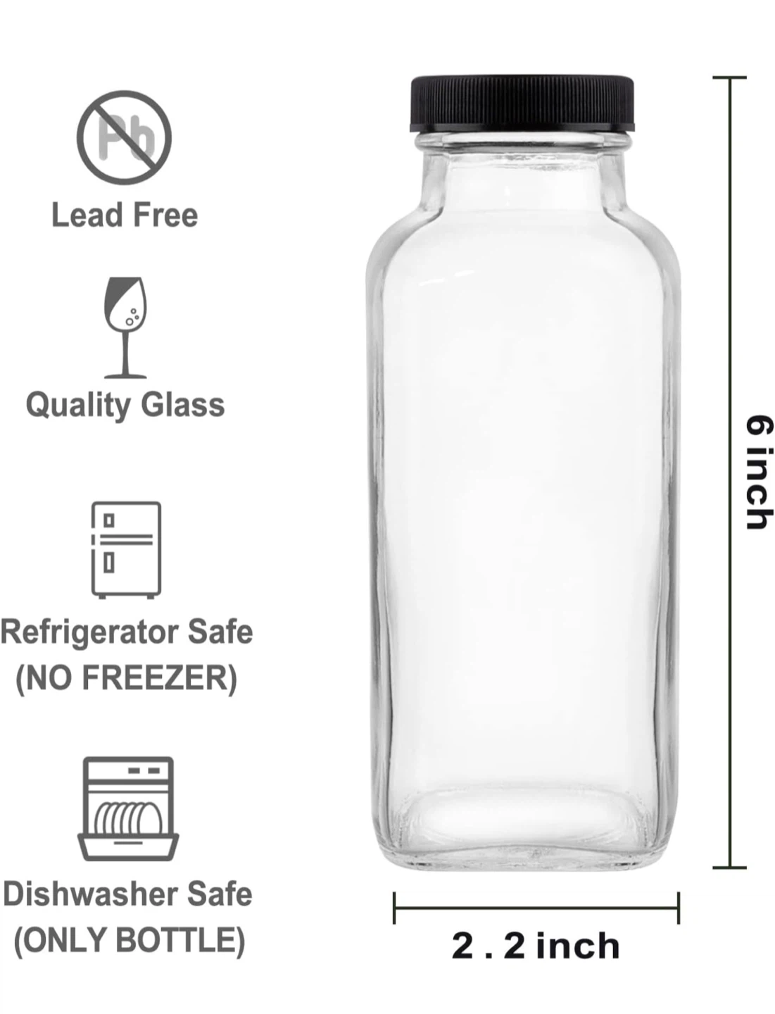 Glass Bottles with Black Lids - 12 Pack - photo 3