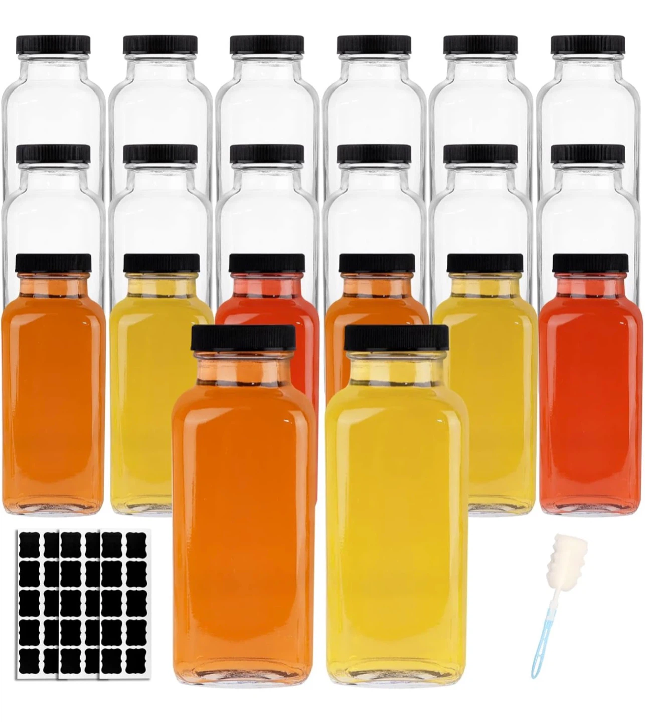 Glass Bottles with Black Lids - 12 Pack