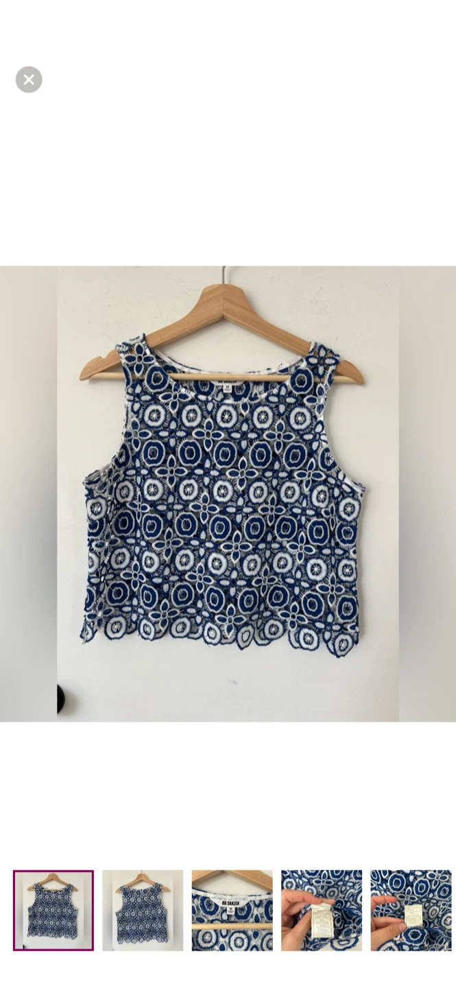 BB Dakota Blue & White Lace Tank - Size M