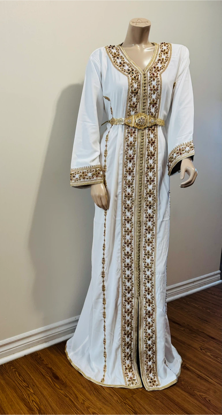 White Embroidered Moroccan Caftan