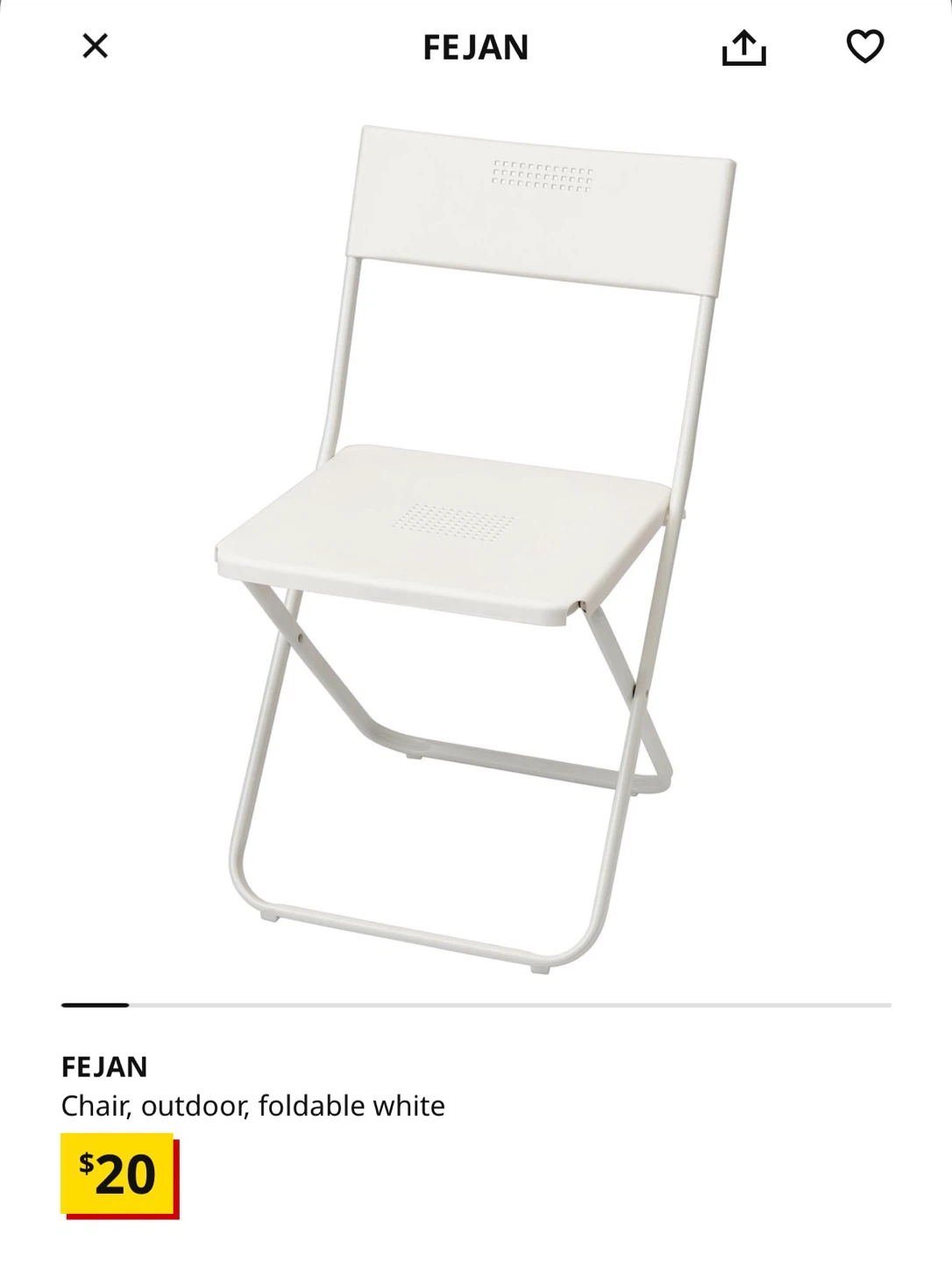 IKEA FEJAN White Outdoor Folding Chair