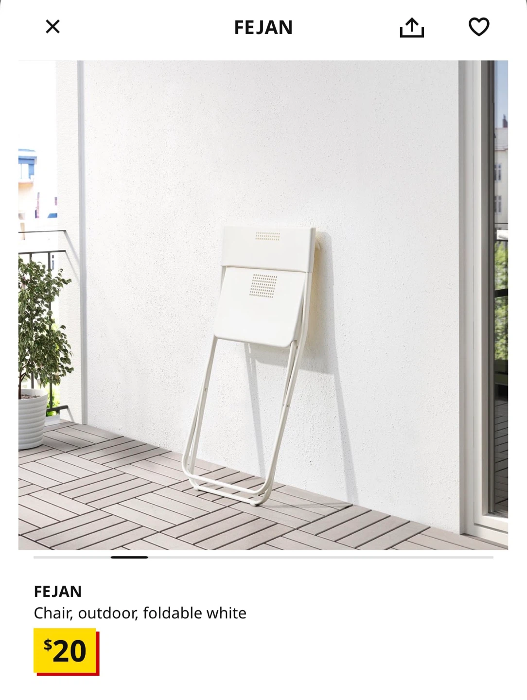 IKEA FEJAN White Outdoor Folding Chair - photo 2