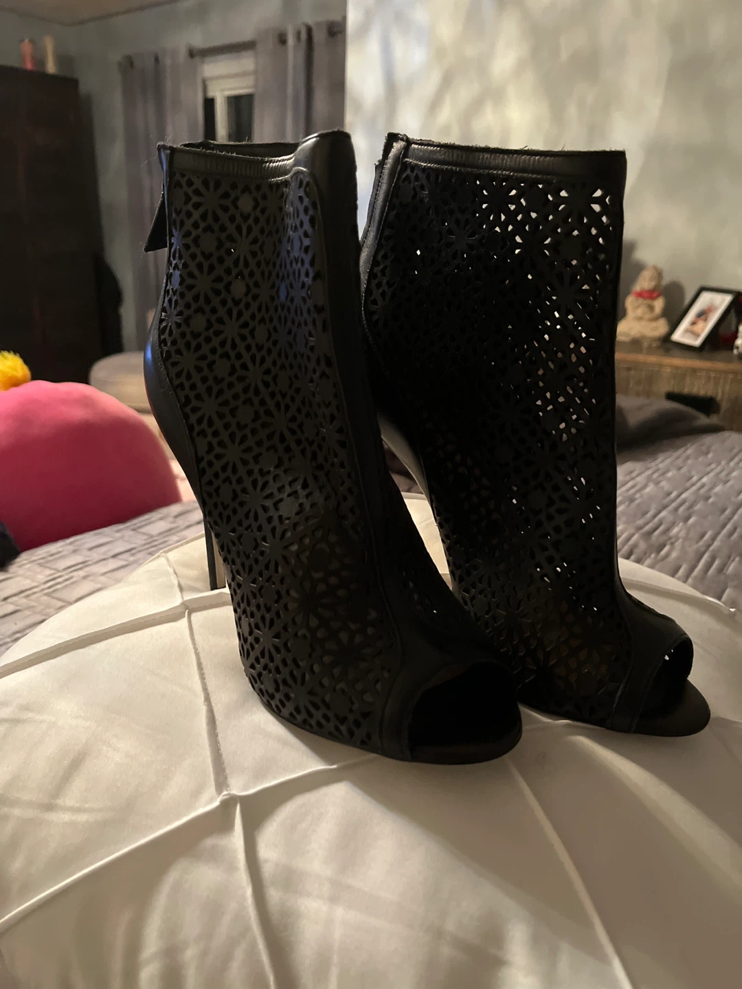 ADC Black Leather Open Toe Booties - Size 9.5