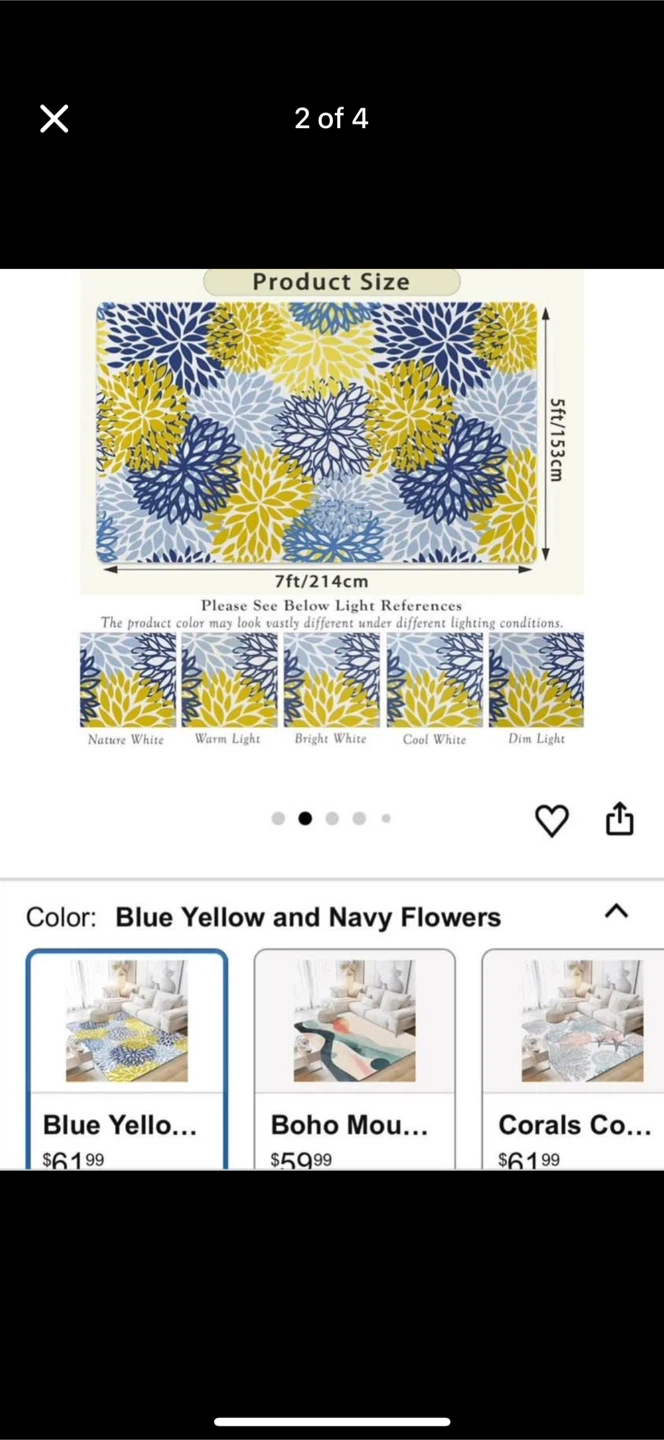 7ft Blue, Yellow & Navy Floral Rug - photo 2