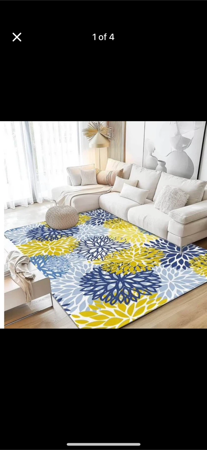 7ft Blue, Yellow & Navy Floral Rug