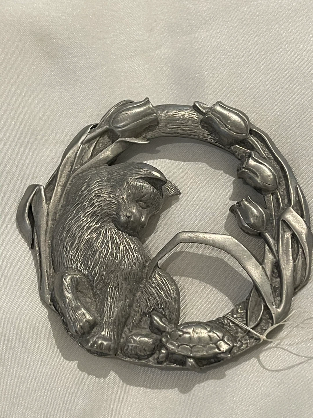 V&A Pewter Cat & Turtle jar cover