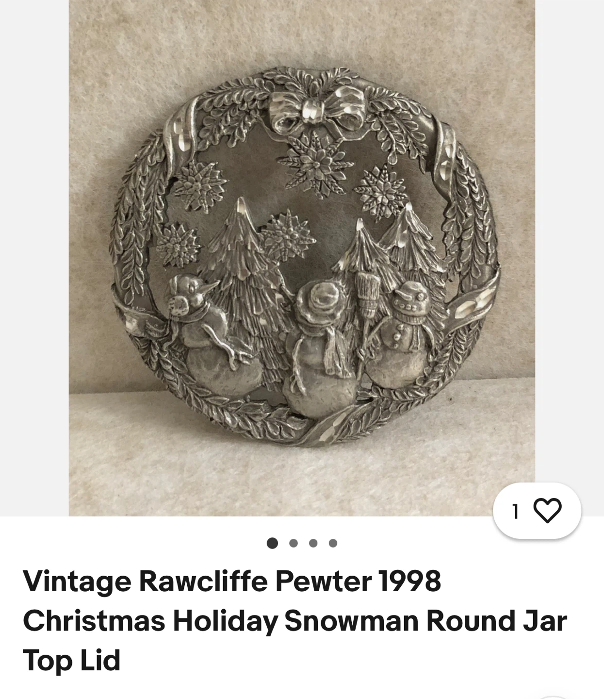 Rawcliffe Pewter 1998 Christmas Snowman Jar Top Lid - photo 2
