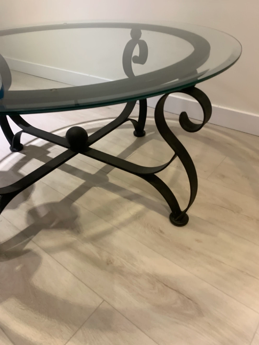 Glass top coffee table, black metal frame - photo 2