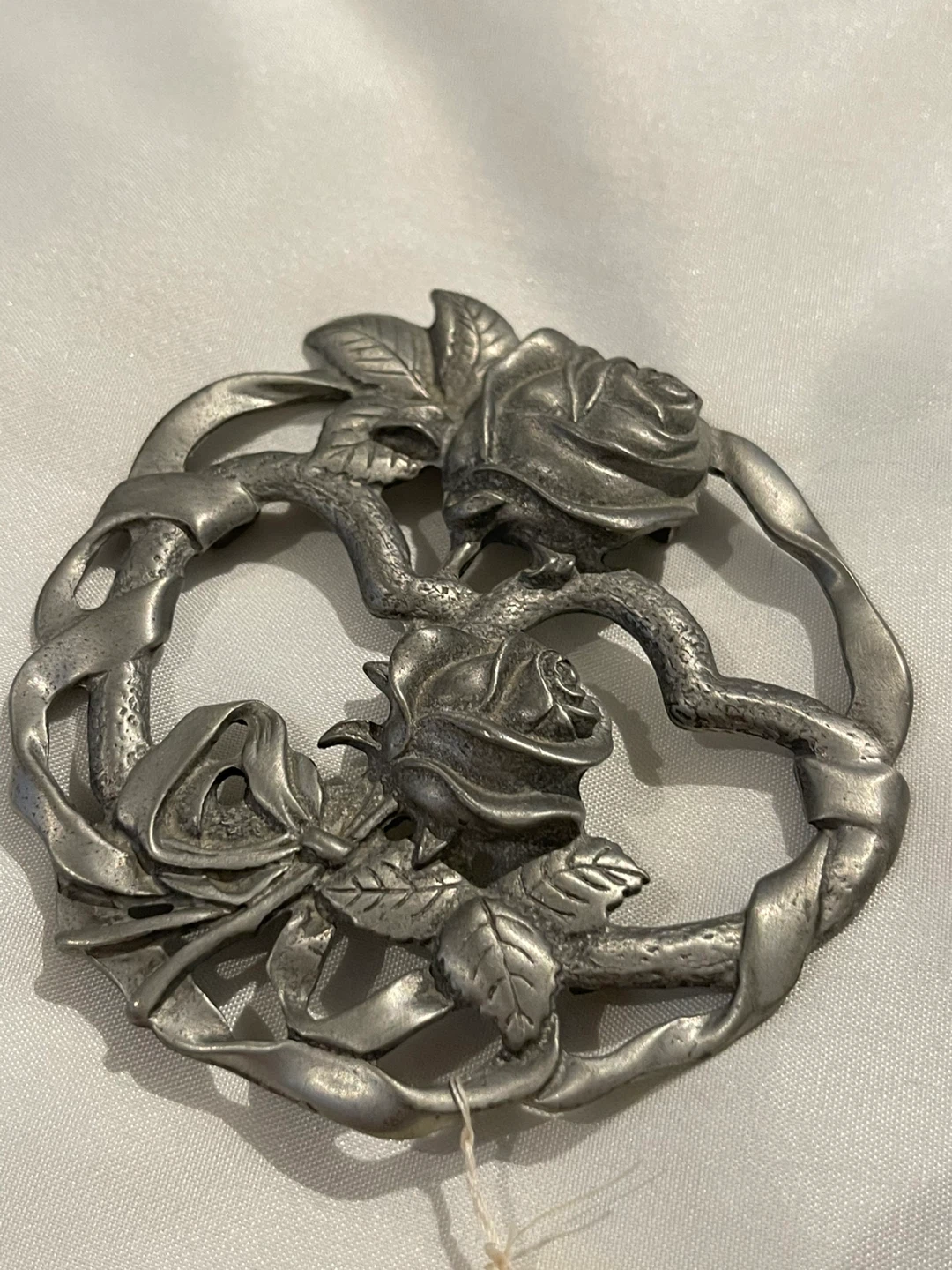 Vintage Signed Pewter Rose jar top