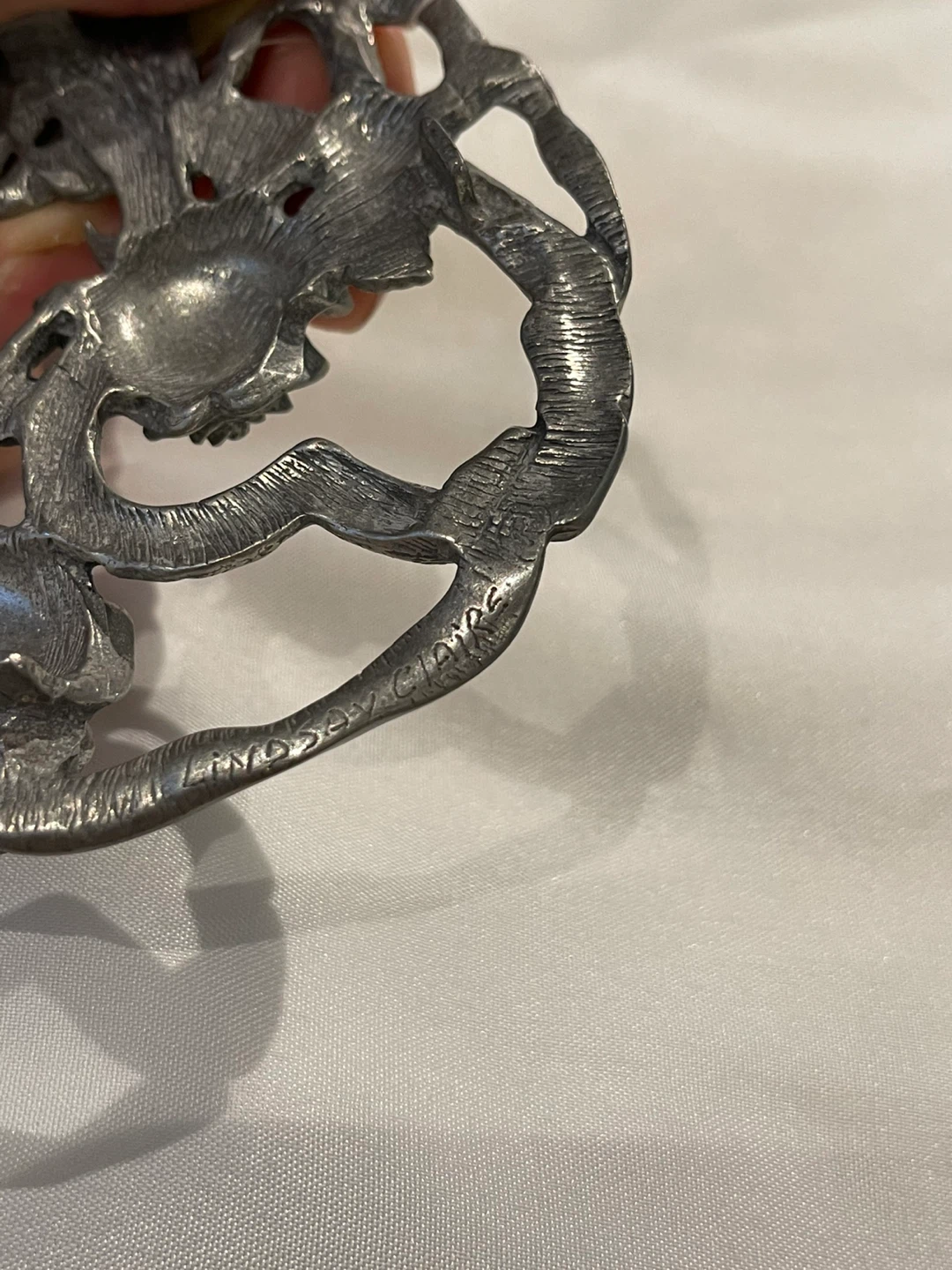 Vintage Signed Pewter Rose jar top - photo 3