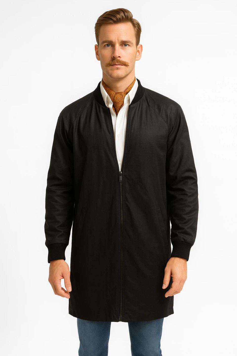 DKNY Black Cotton Long Bomber Jacket / Coat – Size L  Like New