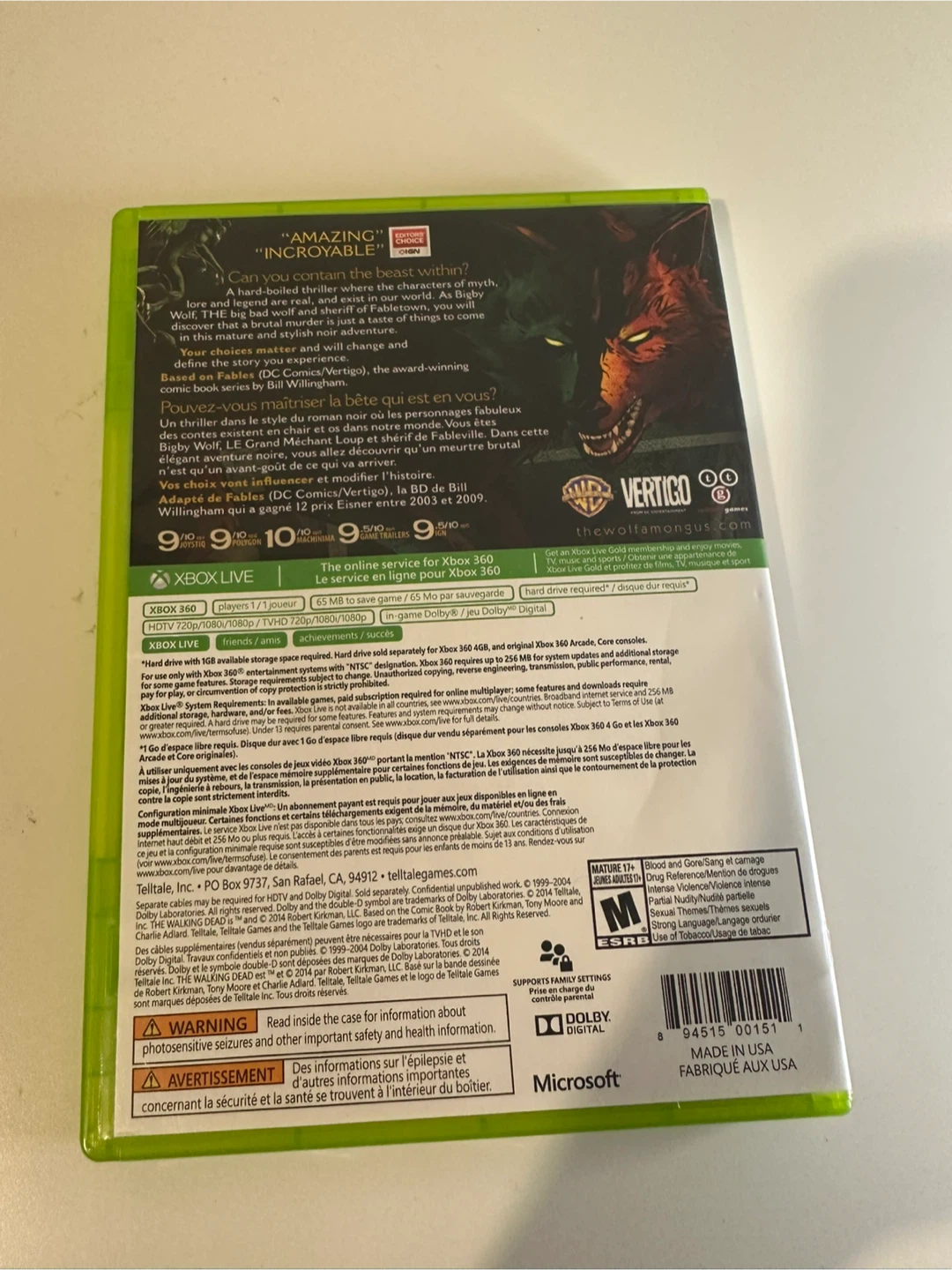 The Wolf Among Us - Xbox 360 Game - photo 2