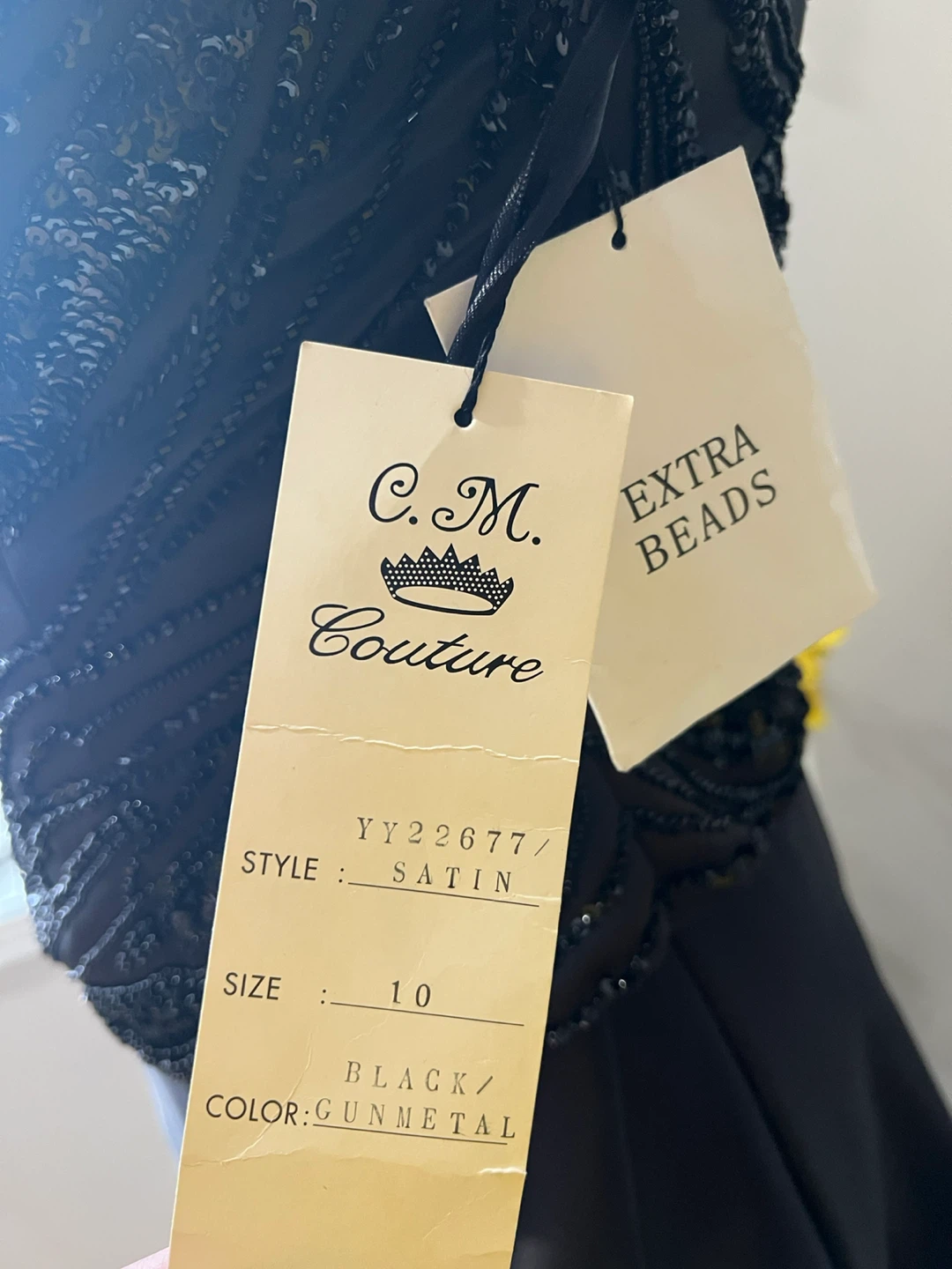 C.M. Couture Black Beaded Satin Dress - Size 10 - photo 3