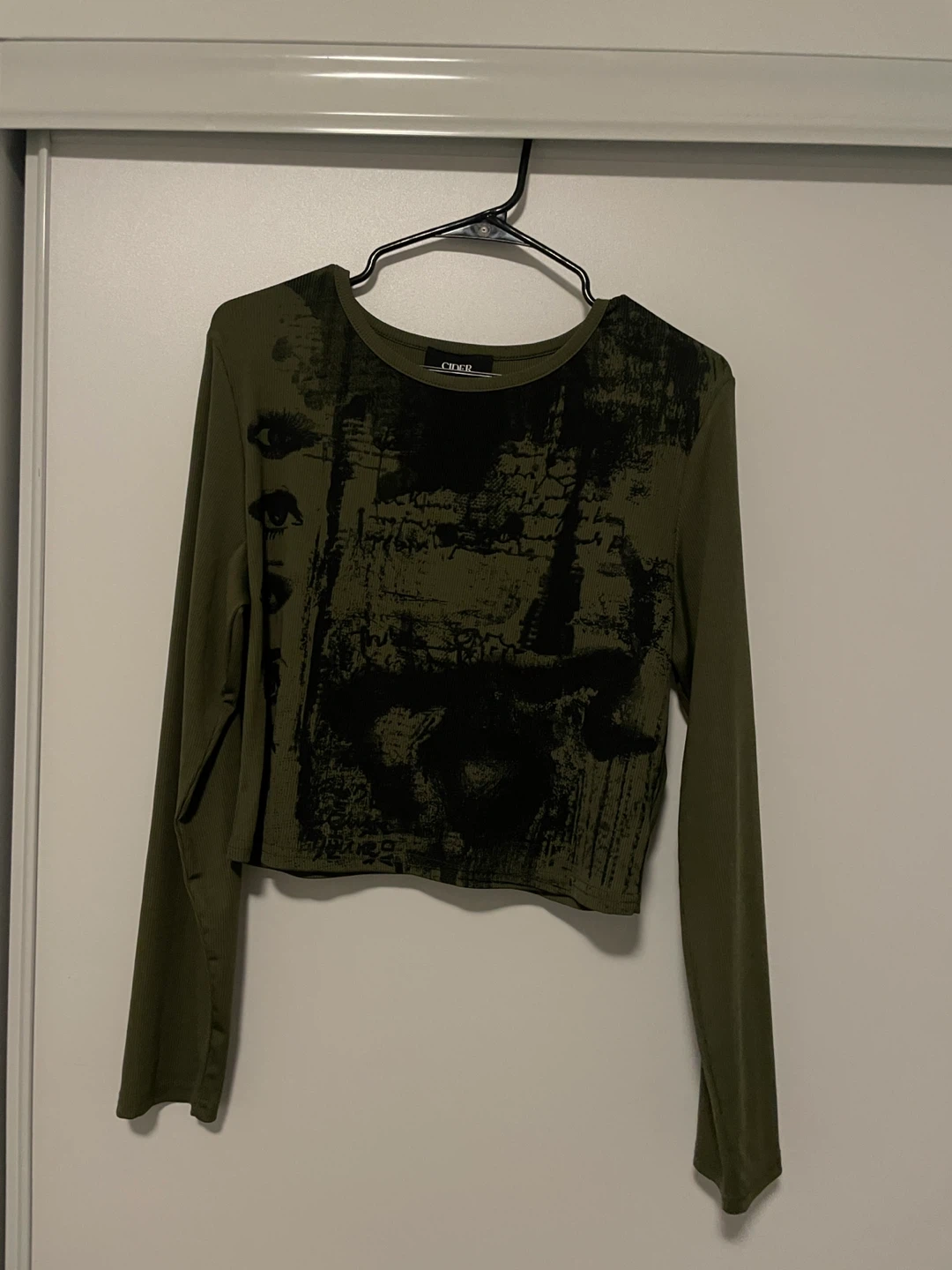 Cider Dark Olive Green Long Sleeve Top