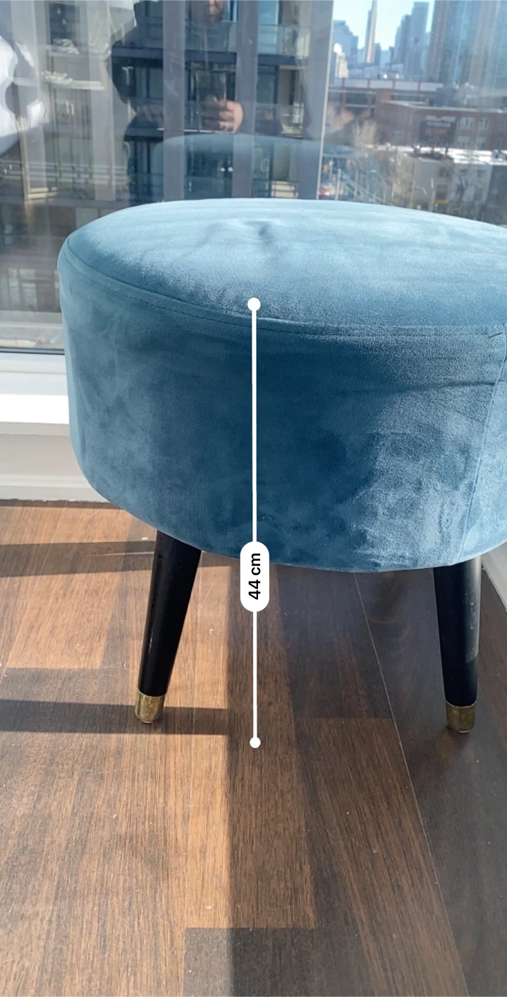 Blue Velvet Ottoman - 46cm Diameter