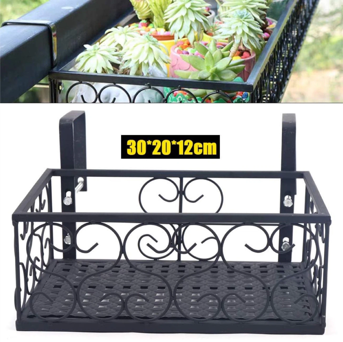 Black Metal Hanging Planter Basket 30x20x12cm - photo 4