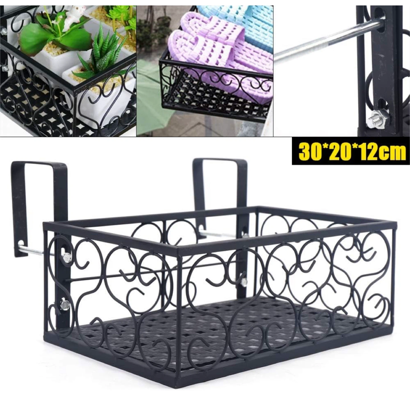 Black Metal Hanging Planter Basket 30x20x12cm - photo 2