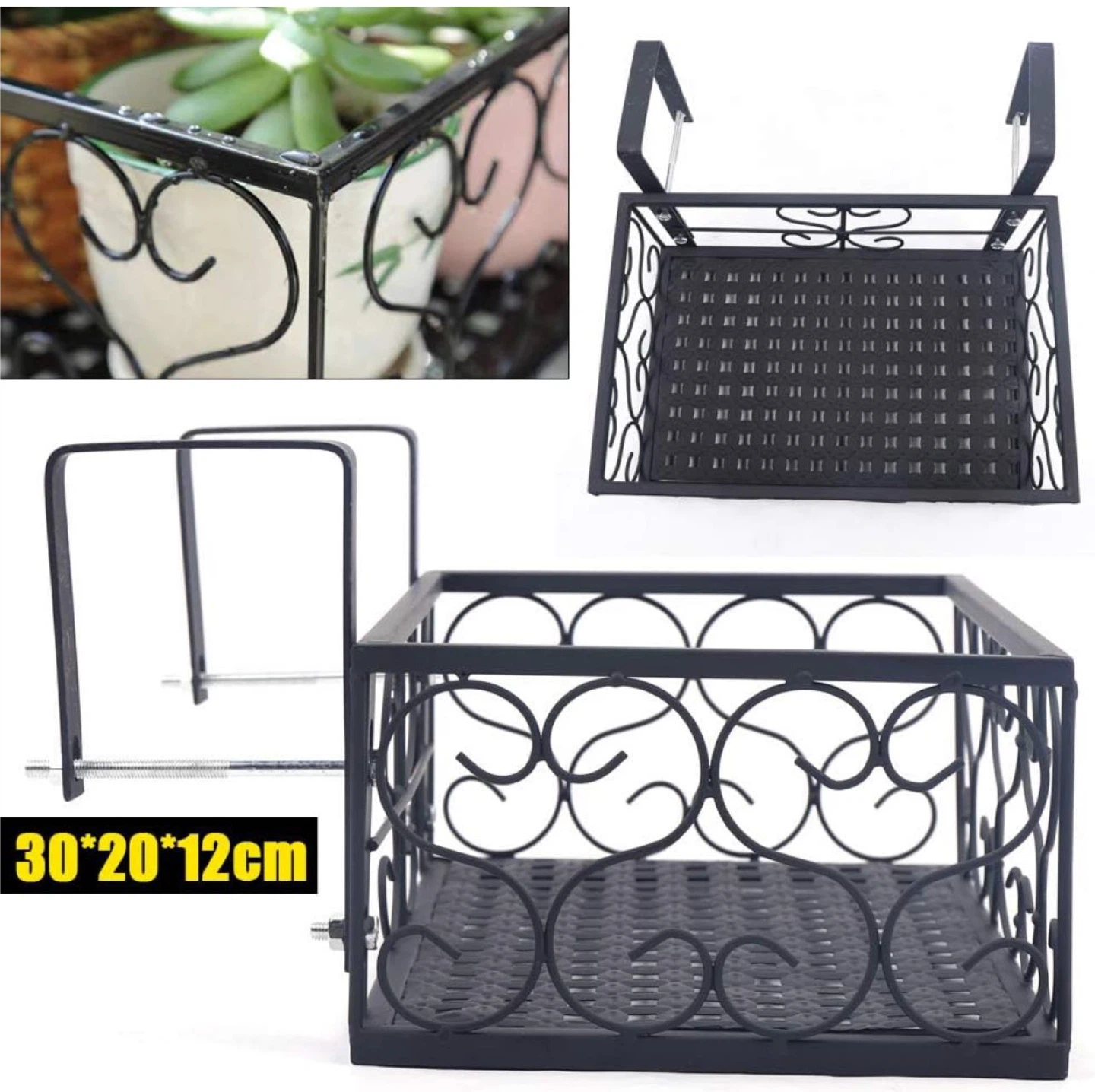 Black Metal Hanging Planter Basket 30x20x12cm - photo 5
