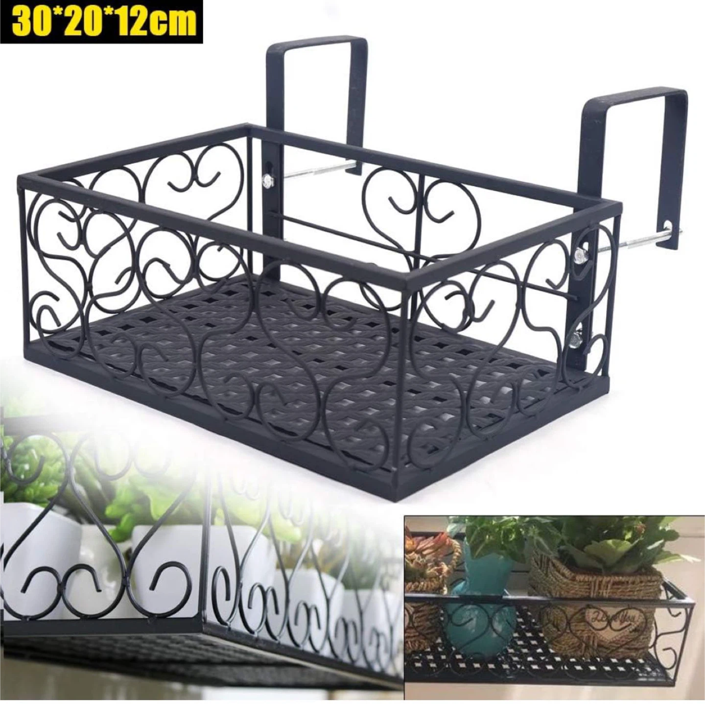 Black Metal Hanging Planter Basket 30x20x12cm - photo 3