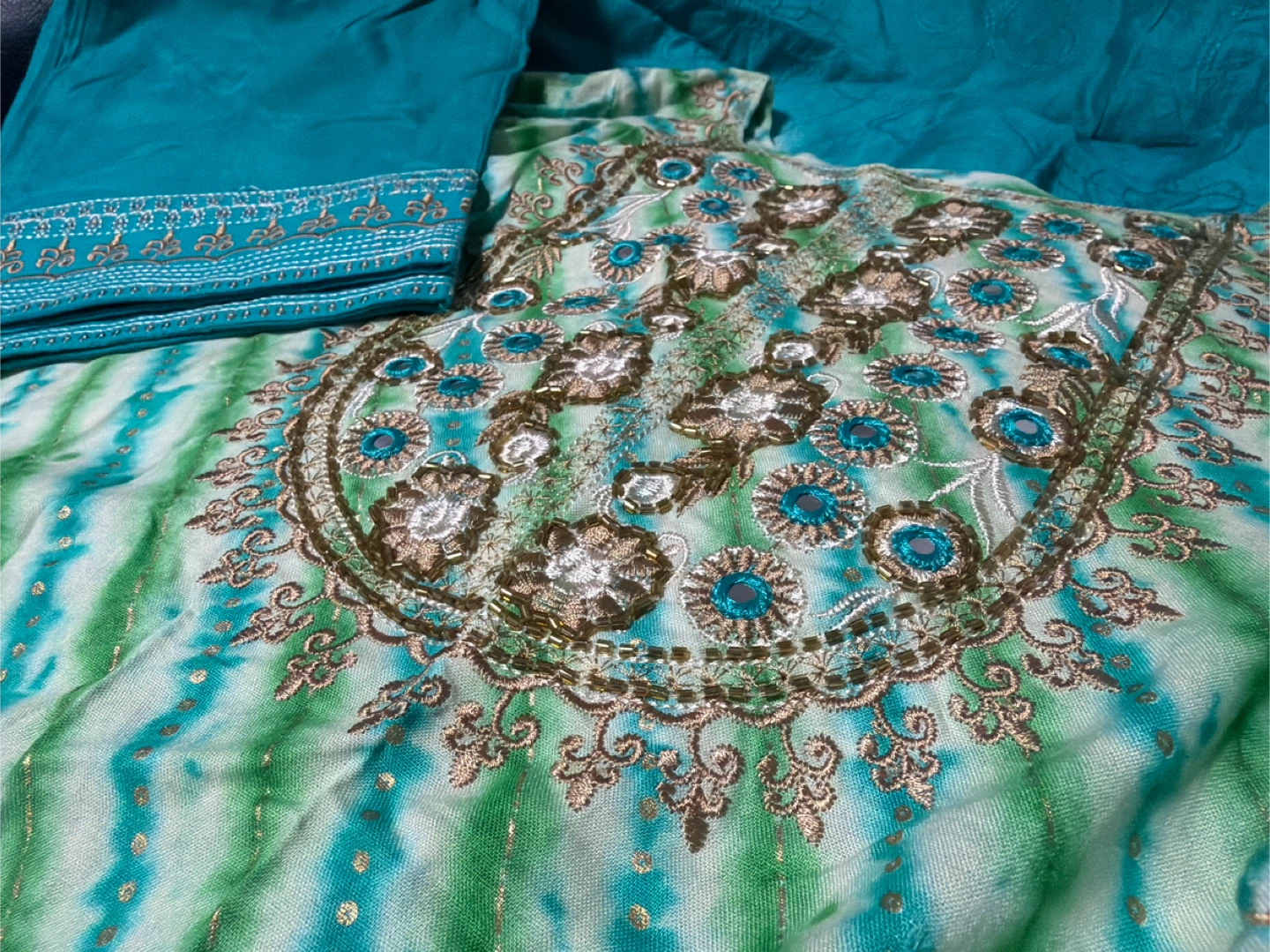 Salwar Kameez Suit Set - Green & Blue - photo 2