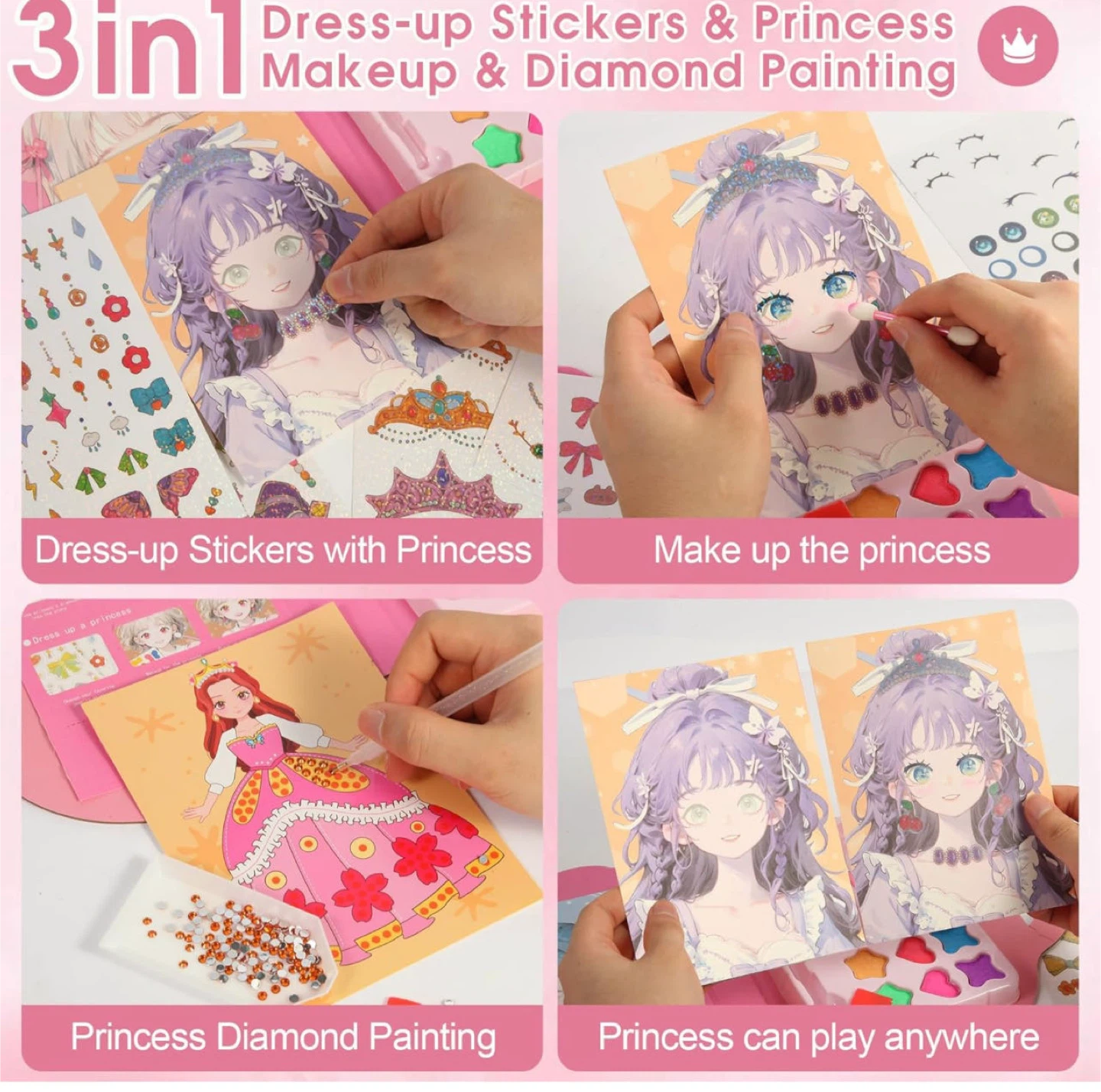 3-in-1 Dress-up Stickers & Princess Makeup & Diamond Painting - photo 2
