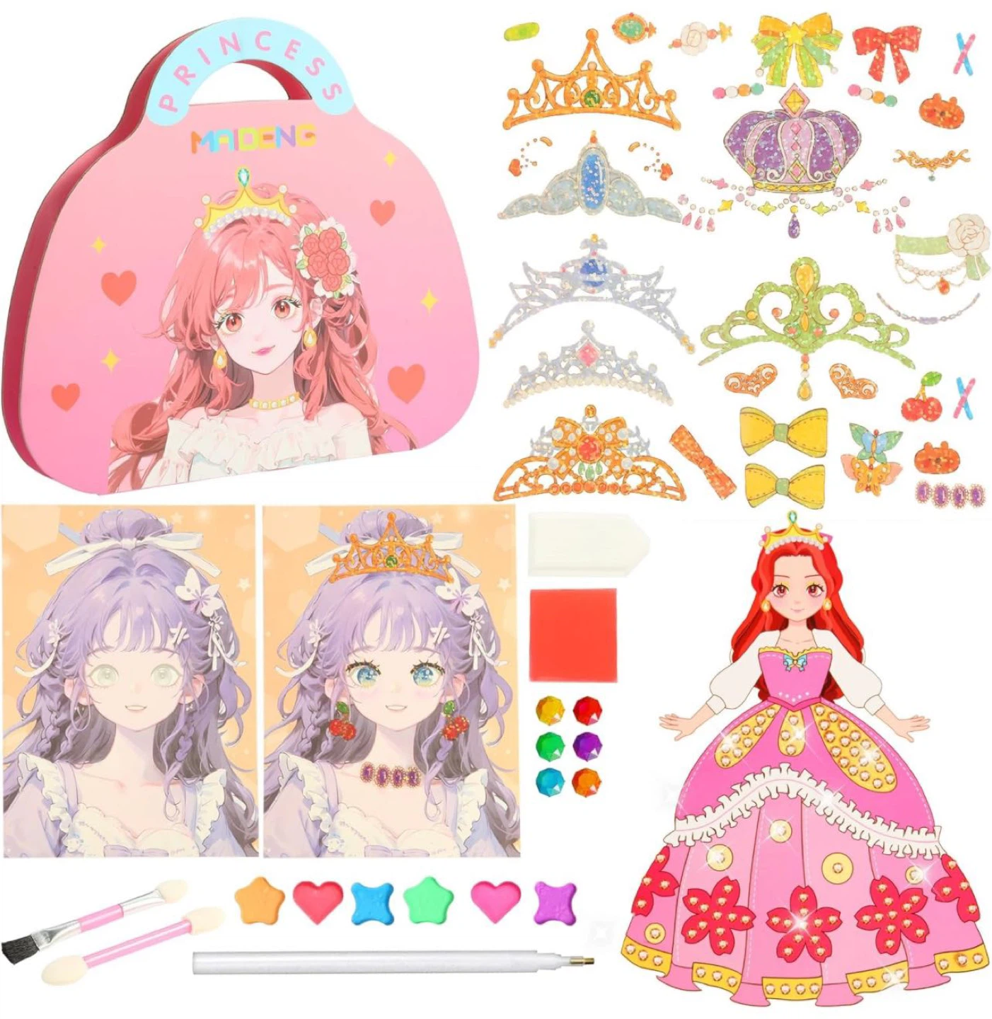3-in-1 Dress-up Stickers & Princess Makeup & Diamond Painting
