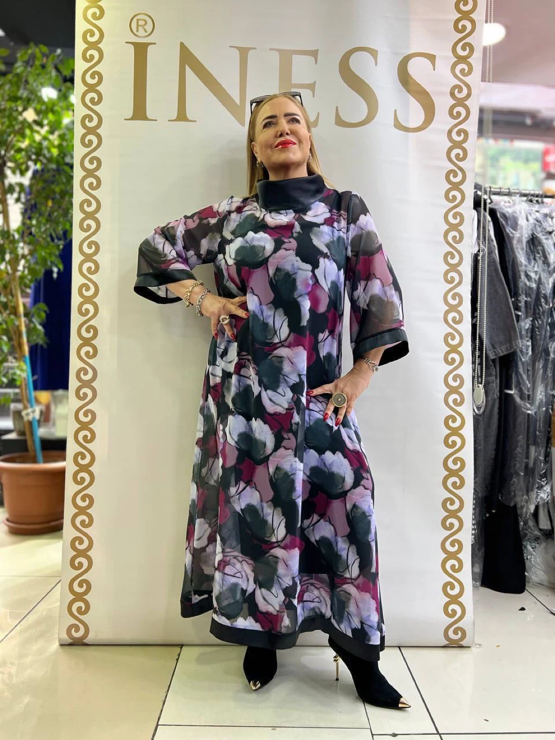 INESS Floral Print Maxi Dress