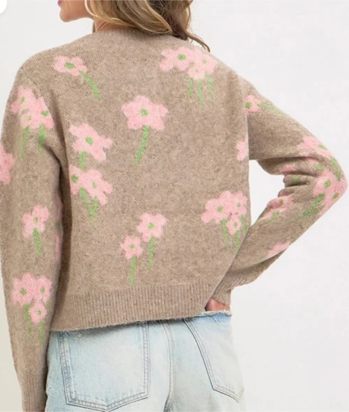 Floral Cardigan - Taupe with Pink Flowers - photo 4