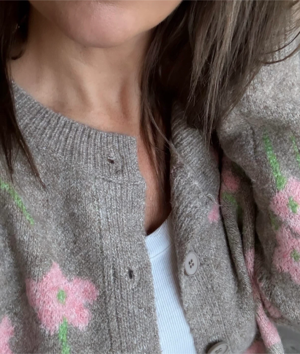 Floral Cardigan - Taupe with Pink Flowers