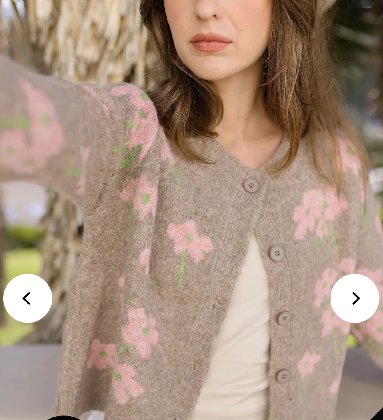 Floral Cardigan - Taupe with Pink Flowers - photo 2