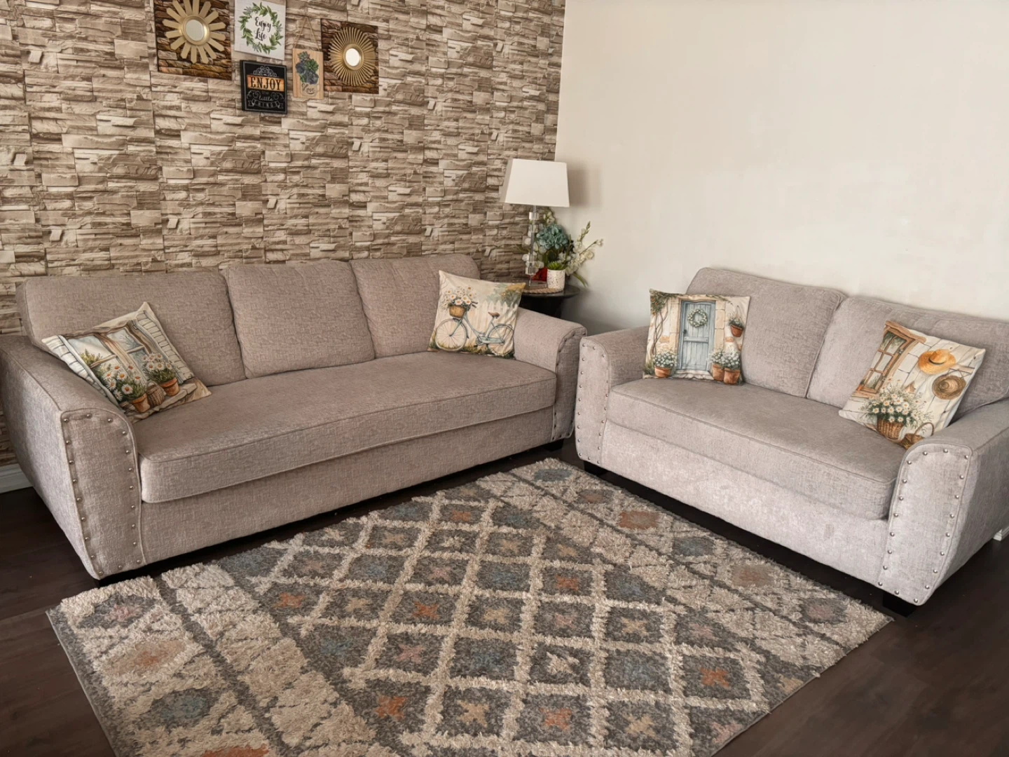 Beige Sofa and Loveseat Set