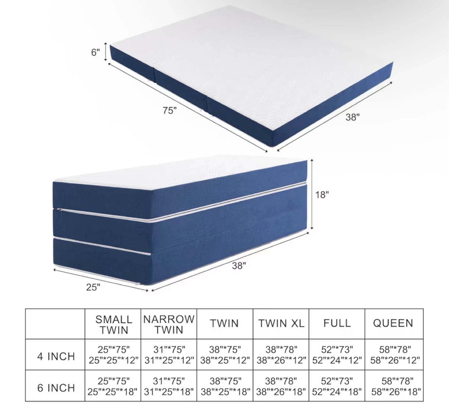 Tri-Fold Mattress Twin Size - Blue - photo 2