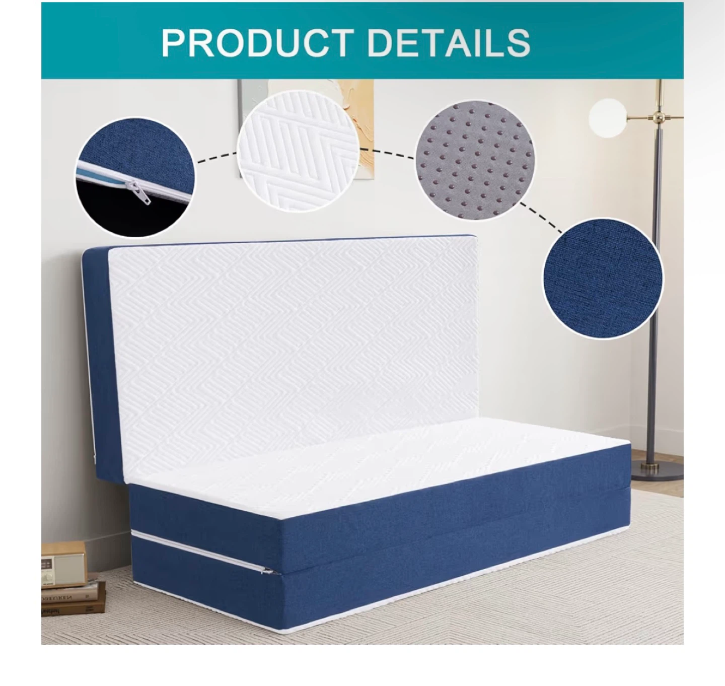 Tri-Fold Mattress Twin Size - Blue