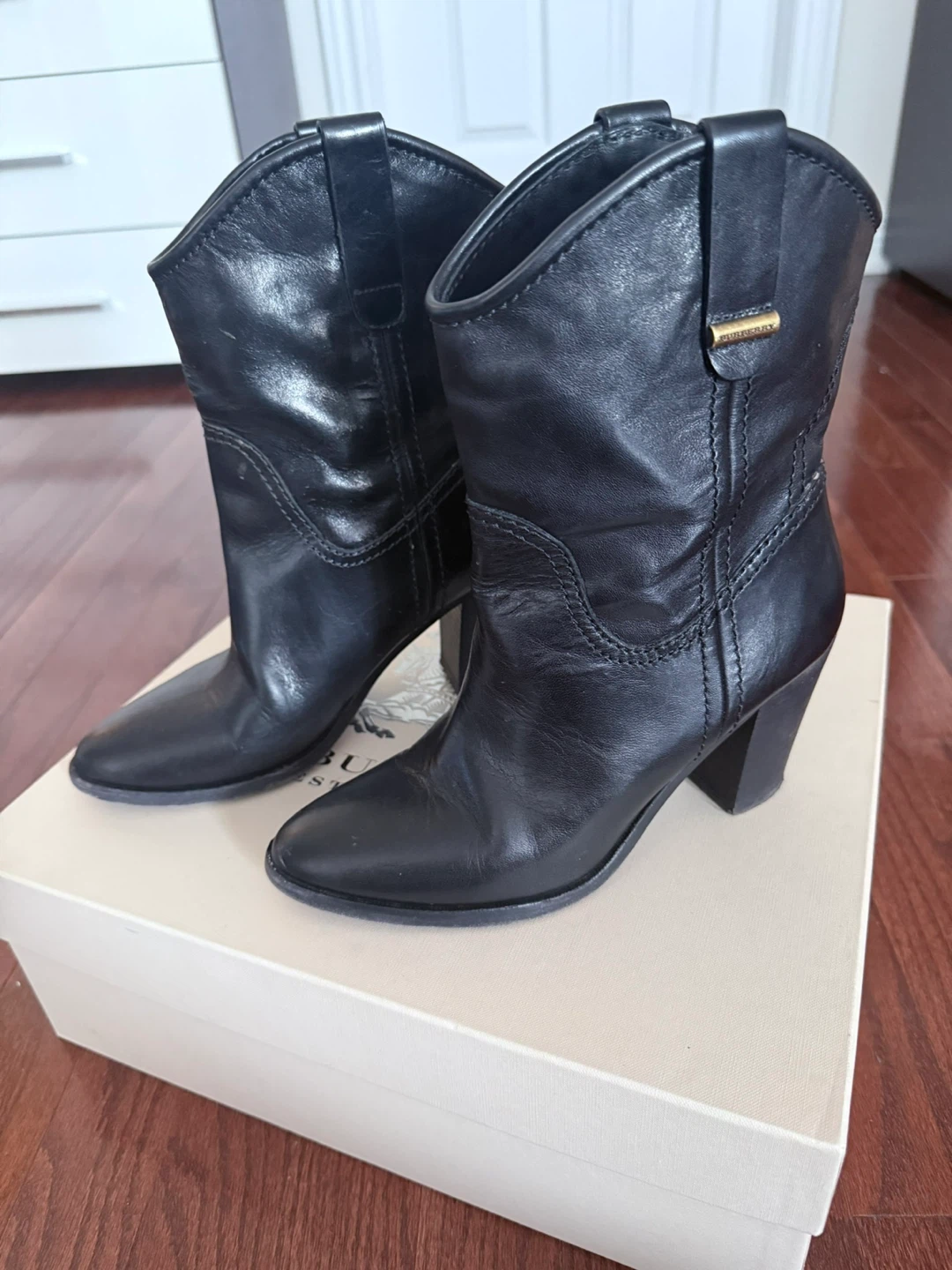 Burberry Black Leather Cowboy Boots