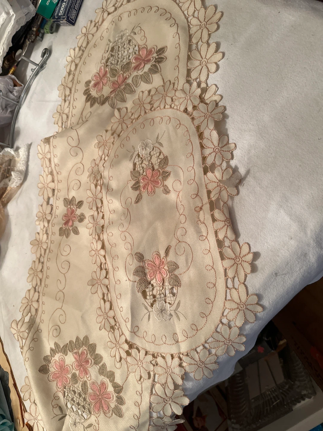 Beige Embroidered Sheer doily