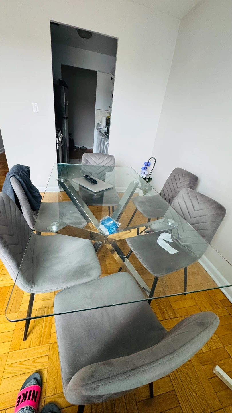 Glass Top Dining Table with 6 Grey Chairs - photo 3