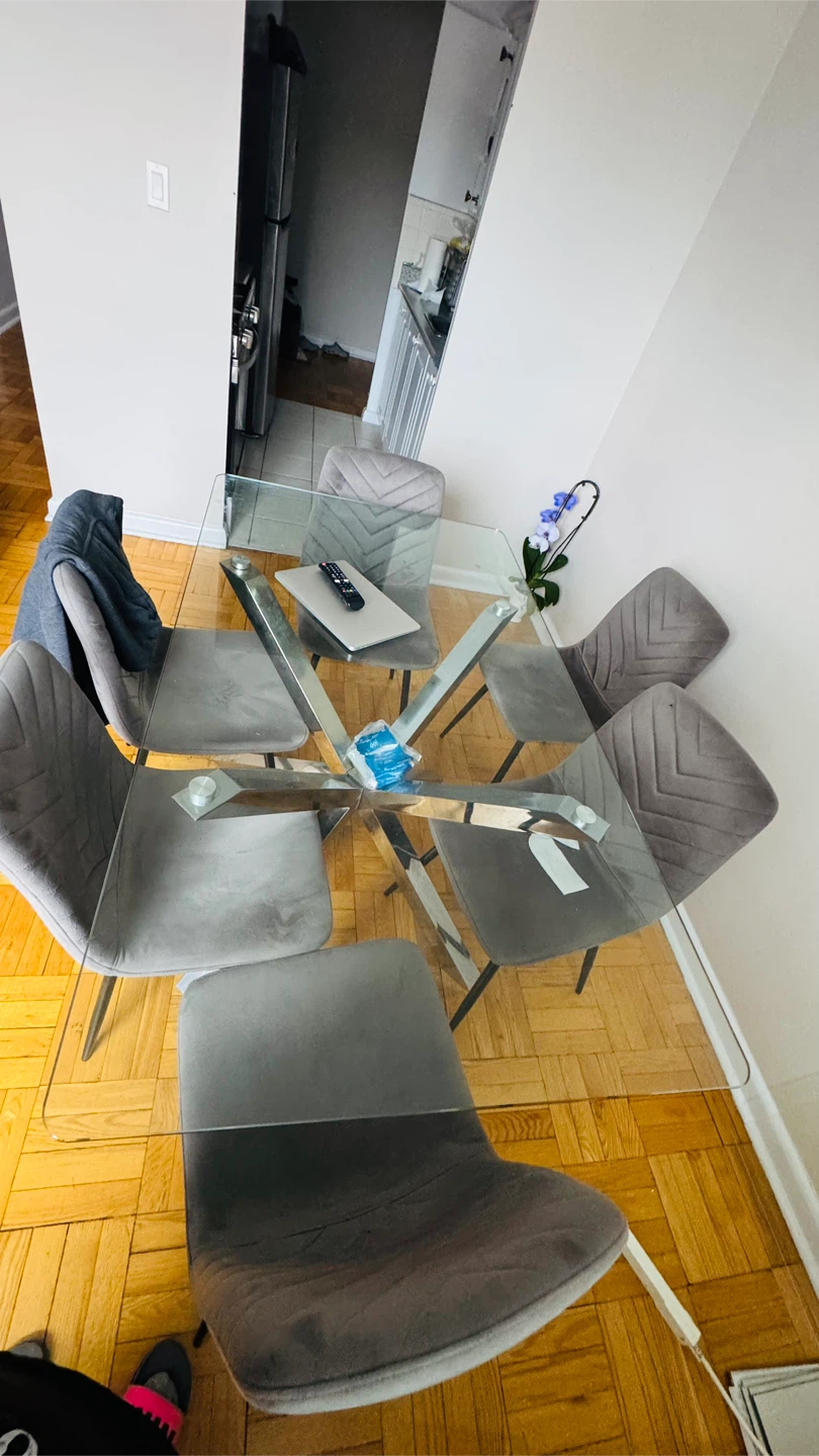 Glass Top Dining Table with 6 Grey Chairs - photo 2
