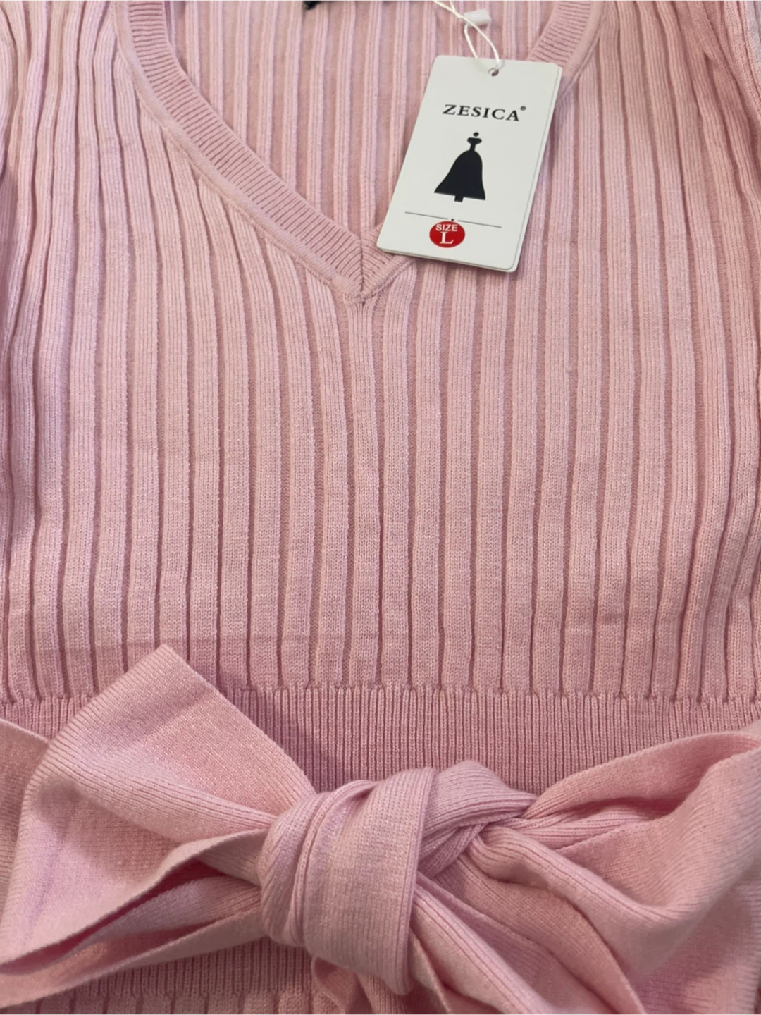 ZESICA Light Pink Knit Midi Dress - Size L - photo 5