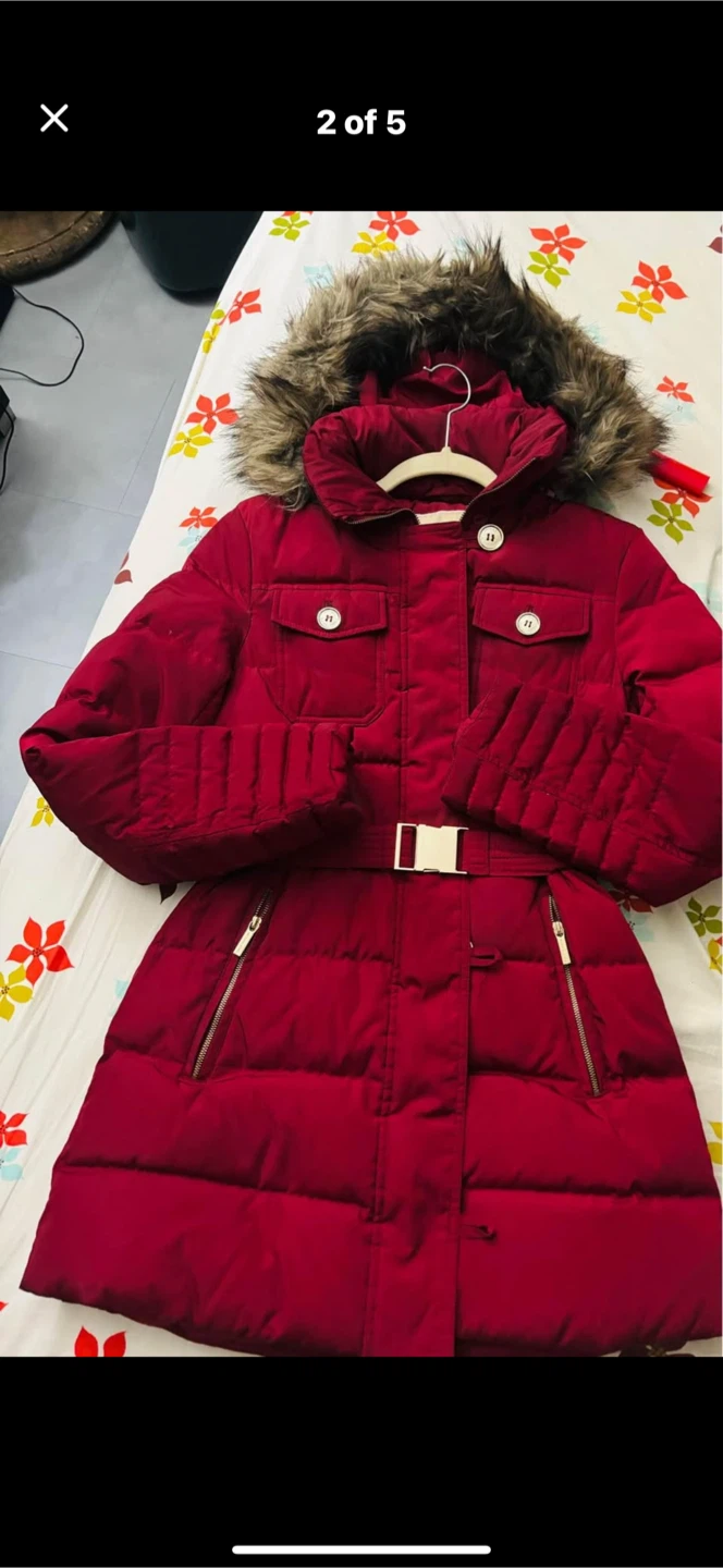 Michael Kors Red Puffer Coat with Fur Hood - photo 2