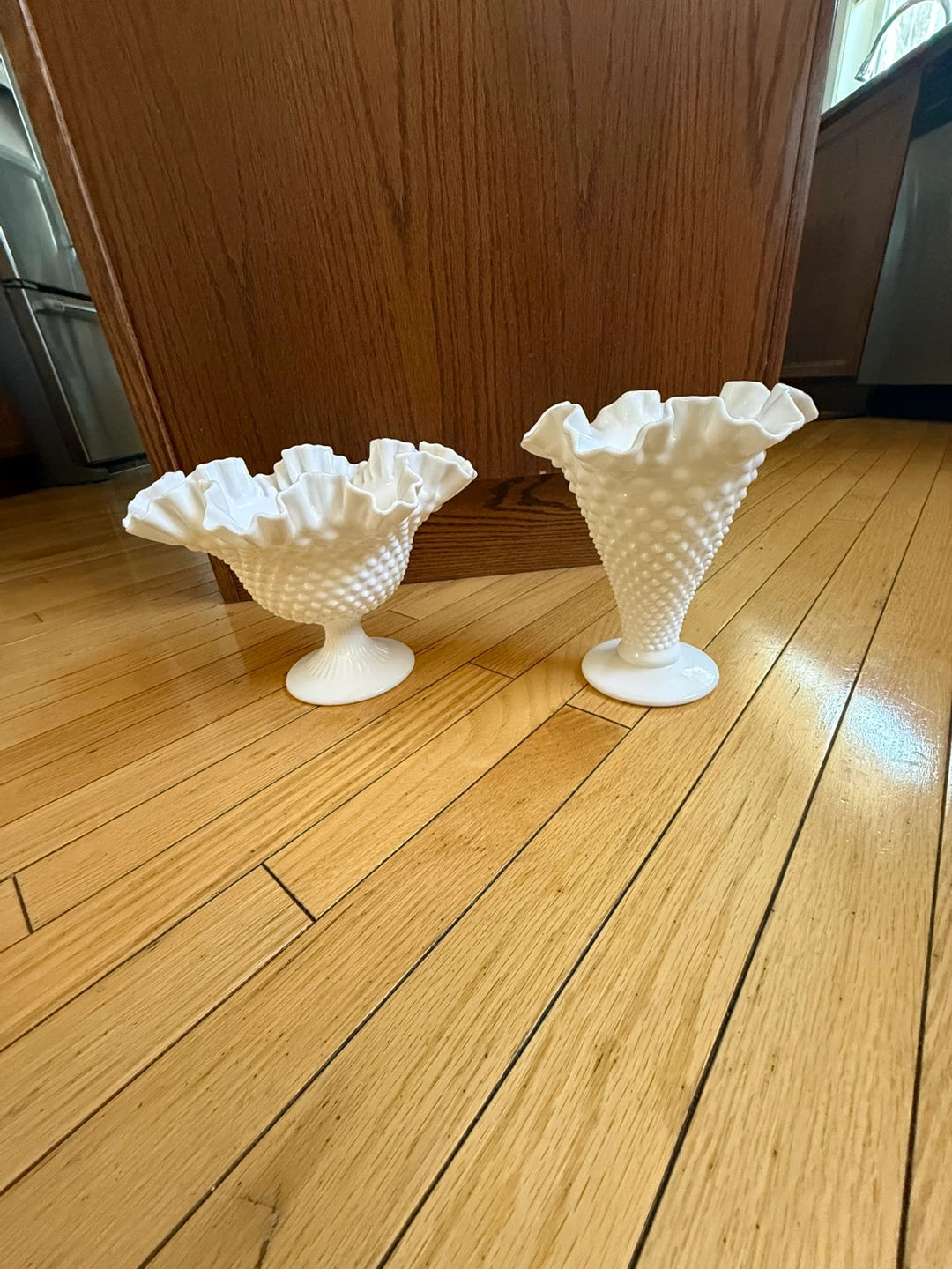 Fenton Milk Glass Hobnail Vases - Set of 2