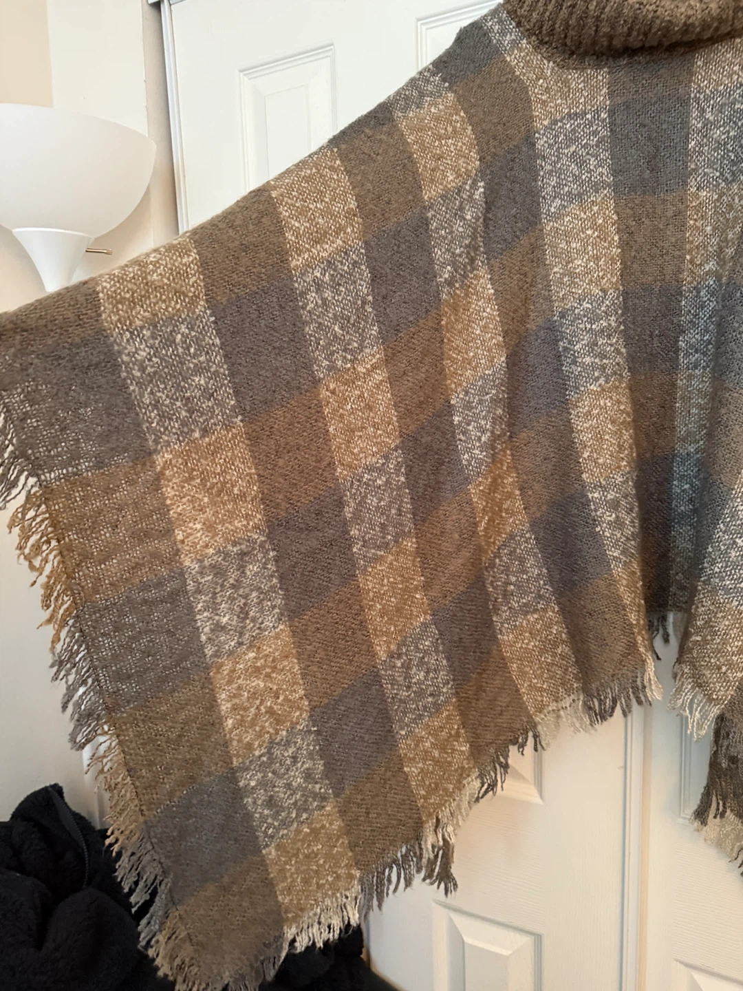 Brown Plaid Poncho with Turtleneck - photo 2