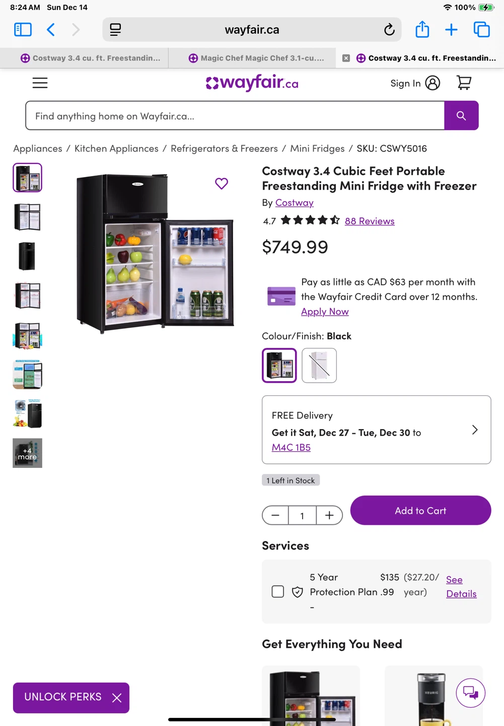 Magic chief 4.1Cubic Ft Mini Fridge - Black