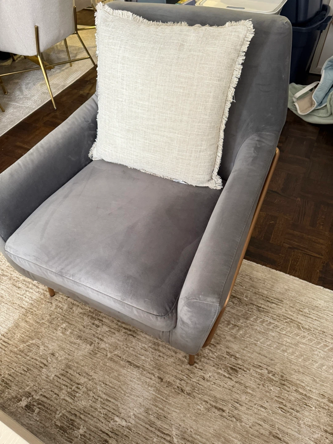 Grey Armchair with Copper Frame - photo 3