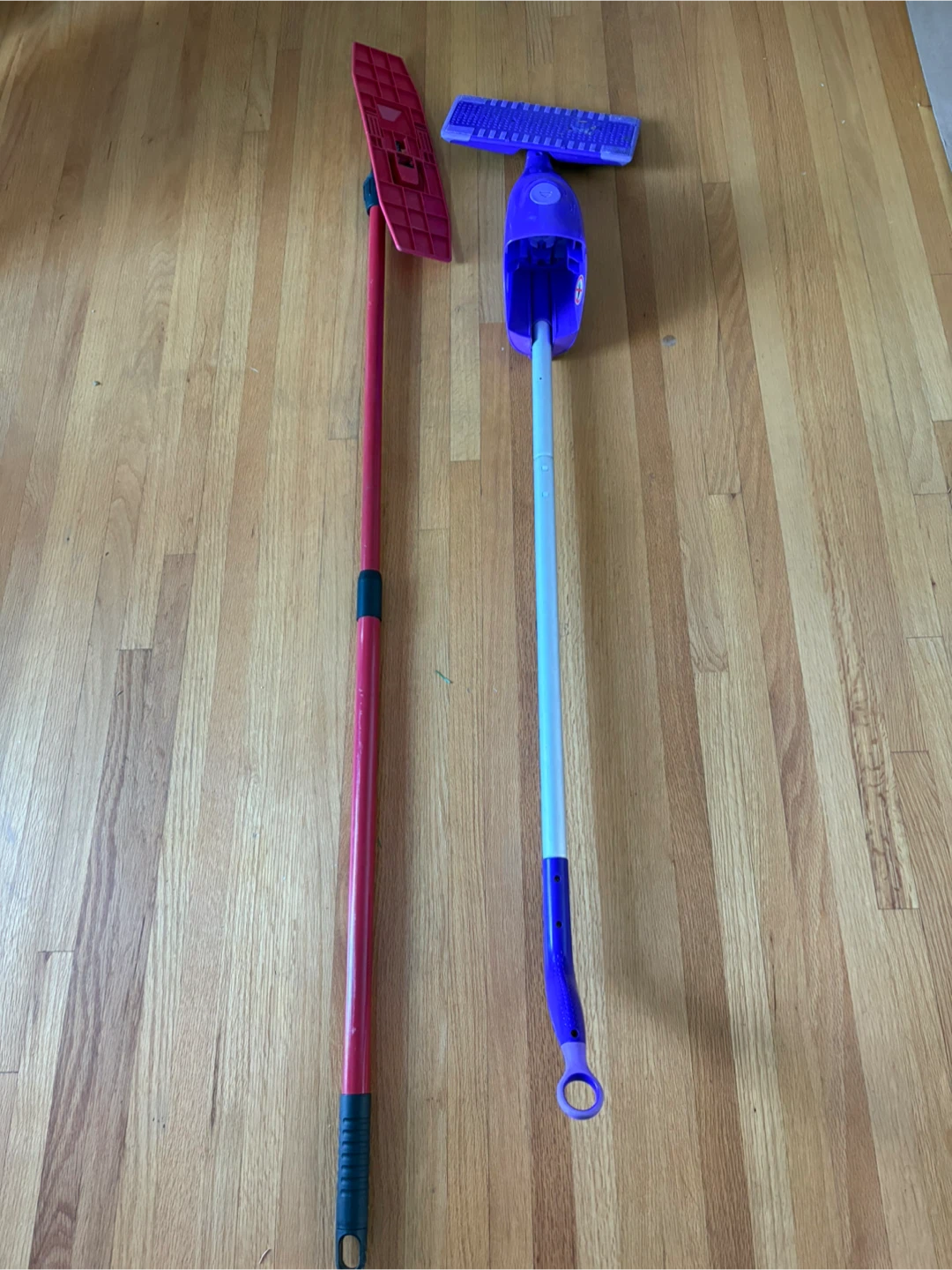 Two Mops - Red Flat Mop and Blue Spray Mop