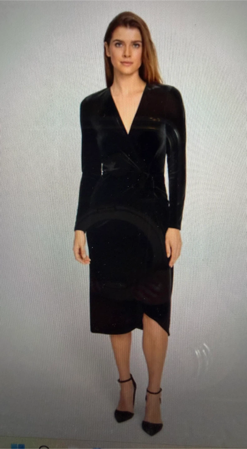 Olsen Black Velvet Wrap Cocktail Dress - Size 40